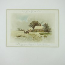 Victorian Greeting Card New Years Country Houses People Ride Horse Wagon Antique - £4.72 GBP