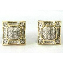 14K Argent Plaqué or Jaune 1.20Ct Moissanite Carré Boucles D&#39;Oreilles Unisexe - £44.49 GBP