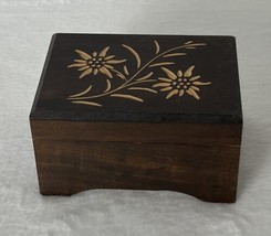 Small Floral Inlaid Hinged Wooden Music Box Swiss Movement  4.25 x 3 x 2.5 - £11.11 GBP