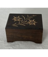 Small Floral Inlaid Hinged Wooden Music Box Swiss Movement  4.25 x 3 x 2.5 - $14.87