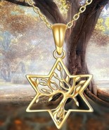 Golden Hexagram Star of David Tree Of Life Necklace Tree Pendant Jewelry - £10.81 GBP