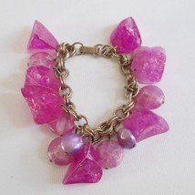 Vintage Chunky Lucite Charm Bracelet Purple Crackle Mid Century 60s - £27.36 GBP