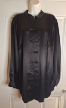Josephine Chaus Black 100% Silk Collared Tunic Blouse Knot &amp; Loop Closur... - $36.58