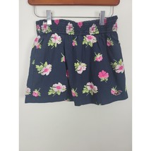 Hollister Paper Bag Waist Mini Skirt Medium Womens Blue Pink Floral Pockets - £14.70 GBP