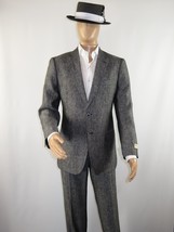 Men&#39;s Summer Linen Suit Apollo King Half Lined 2 Button European LN8 Black Gray - £120.63 GBP