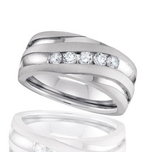 0.75 Ct Round Moissanite Five Stone Wedding Band Ring 14K White Gold Plated Xmas - $172.81