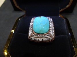 Turquoise Sterling Silver &amp; Gold Ring - Unique Fine Artistic Ring  - Gift Boxed! - £61.77 GBP
