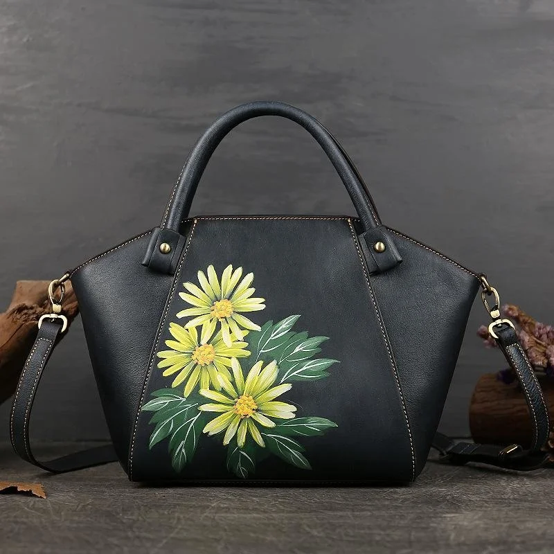 High Quality Leather Shoulder Bag For Women Hand Painted Luxury Designer Handbag - £129.97 GBP