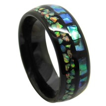 8MM Black dome Tungsten Ring With Abalone Shell and Opal Inlay Ring for Women We - £30.01 GBP
