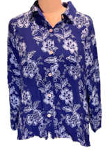 Kiki Hawaii Print Shirt Womens Size XXL Blue and White Floral Print Resort VTG - £14.07 GBP
