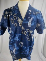 Favant Men Hawaiian Shirt Ss Lrg Blu Hawaii Island Sea Trtle Pocket Coconut Btns - £19.65 GBP