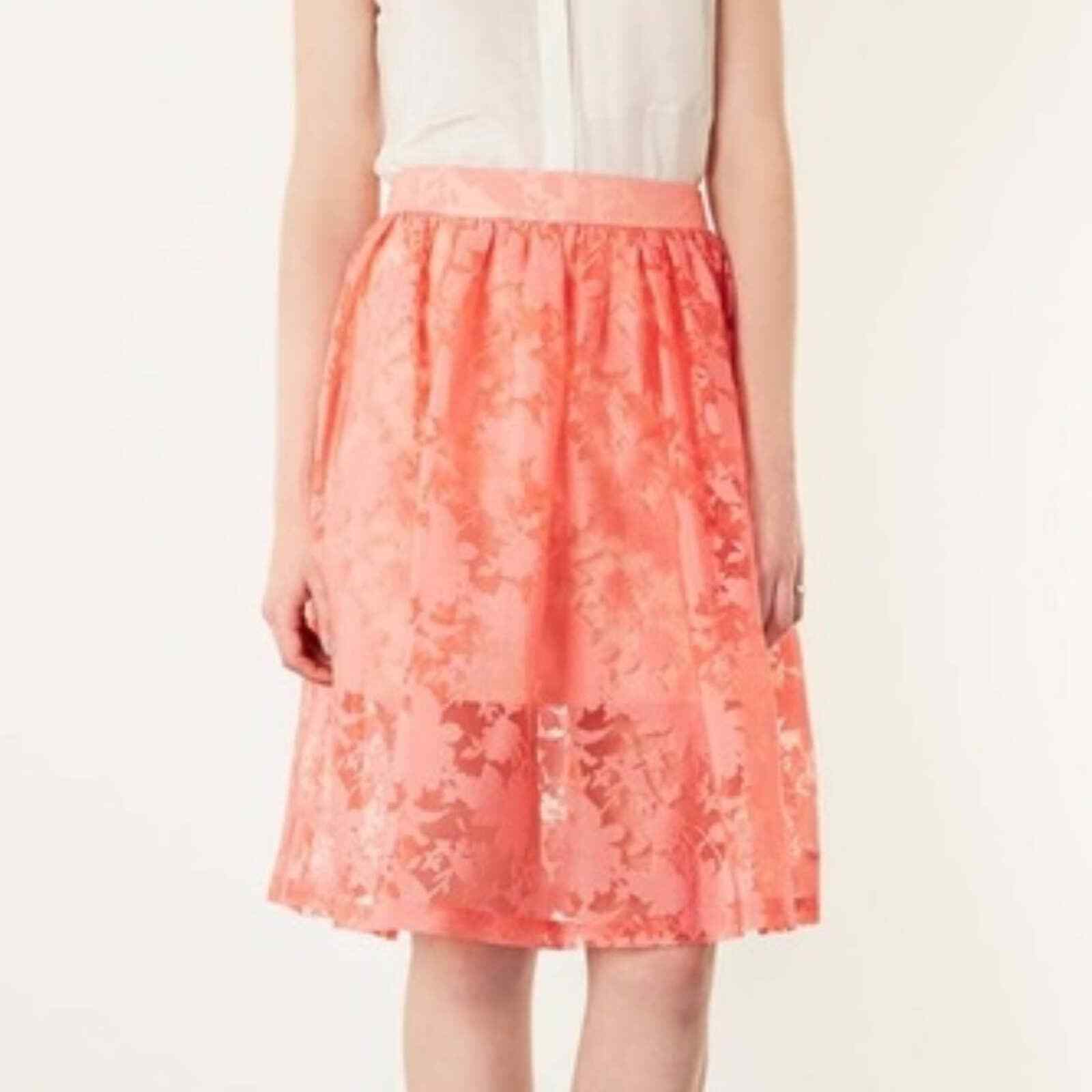 Primary image for TOPSHOP Burnout Coral Peach Lace Floral Midi Skirt 4