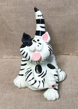 Kitsch Exhart Black White Striped Tabby Cat with Bobble Tail Silly Kitty... - £10.90 GBP