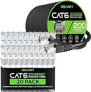 GearIT 20Pack 10ft Cat6 Ethernet Cable &amp; 200ft Cat6 Cable - $263.99