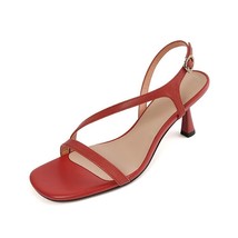 Genuine Leather Women Sandals Silver Red Buckle Strap Thin High-heeled Shoes Sum - £75.65 GBP