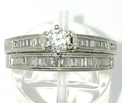 1 ctw Diamond Bridal Wedding Ring Set REAL SOLID 14 k White Gold 5.5 g Size 7 - £1,468.54 GBP