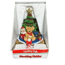 Vtg 90s Holiday Style Resin Stocking Holder Teddy Bear Candy Cane Tree P... - €16,11 EUR