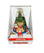 Vtg 90s Holiday Style Resin Stocking Holder Teddy Bear Candy Cane Tree P... - $26.26 CAD