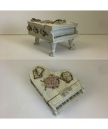 Sankyo Grand Piano Musicial Box Floral Crackle Antique Look w Removable Lid - £22.33 GBP
