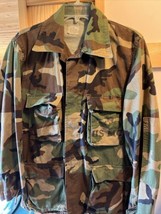 Vintage USMC Military Jacket Mens Small LS Woodland Camo Missing 2 Buttons - $19.80