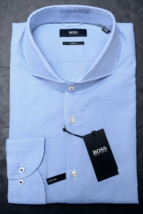 HUGO BOSS Uomo Jemerson Slim Fit Morbido Linea Blu Quadri Cotone Camicia 39 15.5 - £51.27 GBP