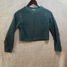 Open Knit Sweater Crop Top Long Sleeve Green XS VTG - $13.50