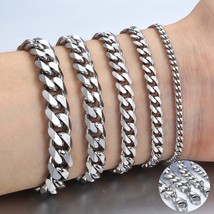 Womens Mens Bracelet Stainless Steel Curb Cuban Silver Color Black Gold Bracelet - £11.38 GBP
