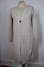 Pure J Jill SP Natural Beige Marled Cotton Blend Long 1-Button Cardigan Sweater - £23.47 GBP