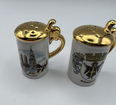 Salt and Pepper Shakers Beer Steins Munich Germany  Gold Painted Top Dec... - $11.26