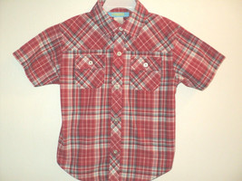 Gymboree Boys Dress Shirt Size 4 Short Sleeves Red &amp; Blue Plaid Front Bu... - $8.20