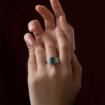 100% 925 Sterling Silver Lab Emerald 8*11 Rectangular High Carbon Diamond Rings  - £40.83 GBP