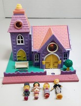 Vintage 1993 Polly Pocket Pollyville Wedding Chapel Set w/ 4 Dolls LIGHTS WORK!! - £29.02 GBP