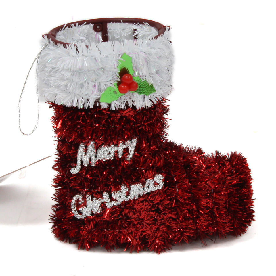 5&quot; Tinsel Christmas Holiday Stocking Hangable Ornament Decoration Merry ... - $5.89
