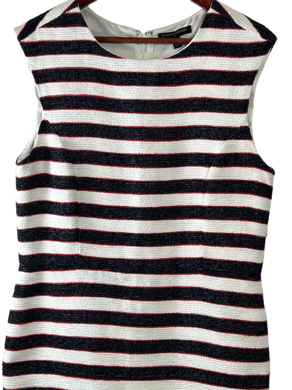 Primary image for Banana Republic Dress Striped Navy White Red Sheath Women’s Size 12 Knee Length