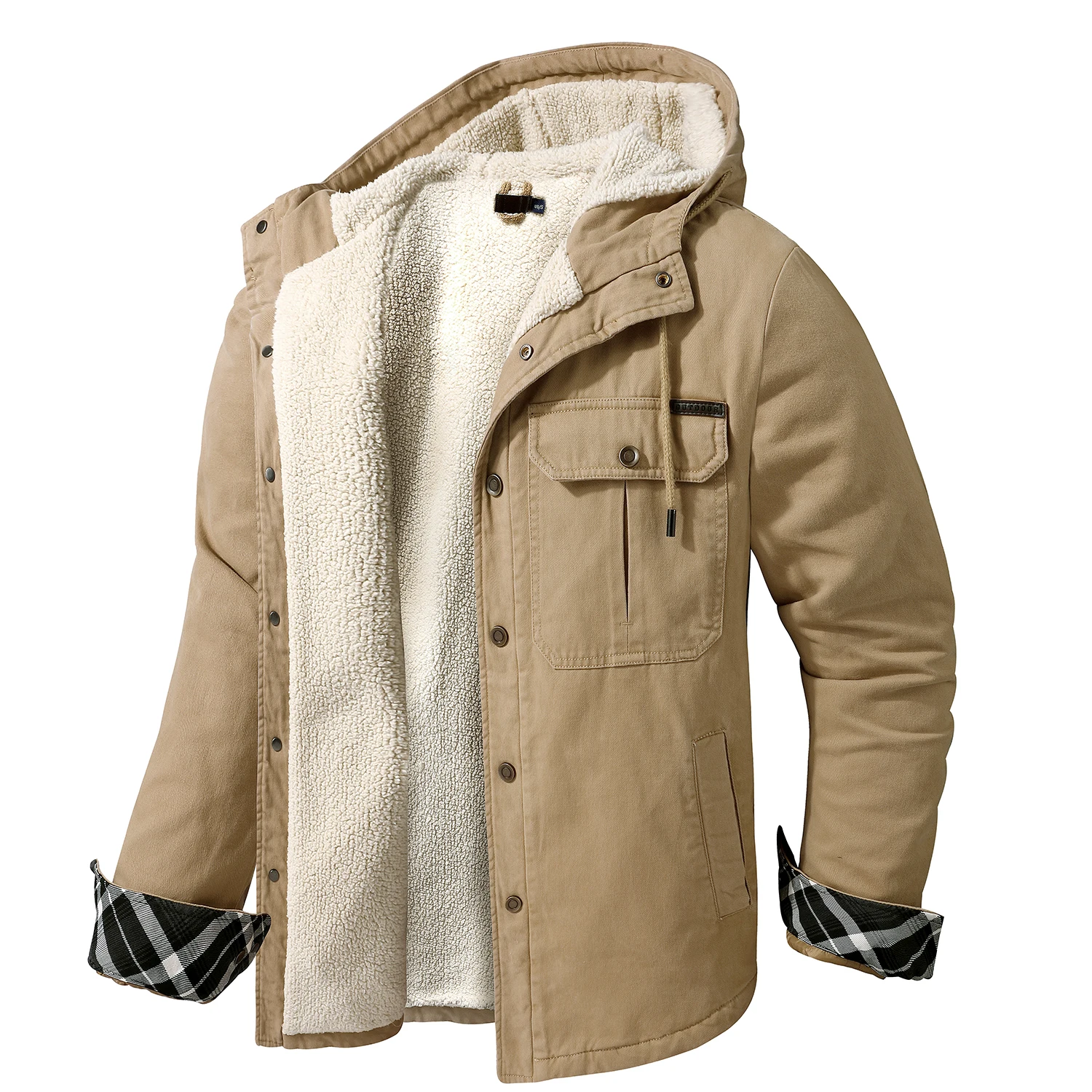  Man Fleece Jacket Warm Hooded Parkas Male Windbreaker wear Outwears Coats Army  - £293.36 GBP