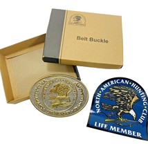 Metal Eagle Belt Buckle North American Hunting Club Life Member and Sticker NEW - £11.76 GBP