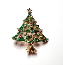 Green Christmas Holiday Decorated Ornament Tree Rhinestone Lapel Pin Brooch - $8.90