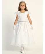 Girls White First Communion Dress w/ Corded Tulle &amp; Sequins (207) - $191.19