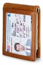 Travel Wallet RFID Blocking Bifold Slim Genuine Grain Leather Mens Dark Caramel - £58.94 GBP