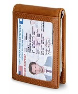 Travel Wallet RFID Blocking Bifold Slim Genuine Grain Leather Mens Dark ... - £58.81 GBP