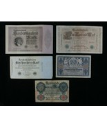 1910-1923 Allemagne 5-Notes Kit 20 Mark À 100,000 Mark Empire &amp; Weimar - $74.91 CAD