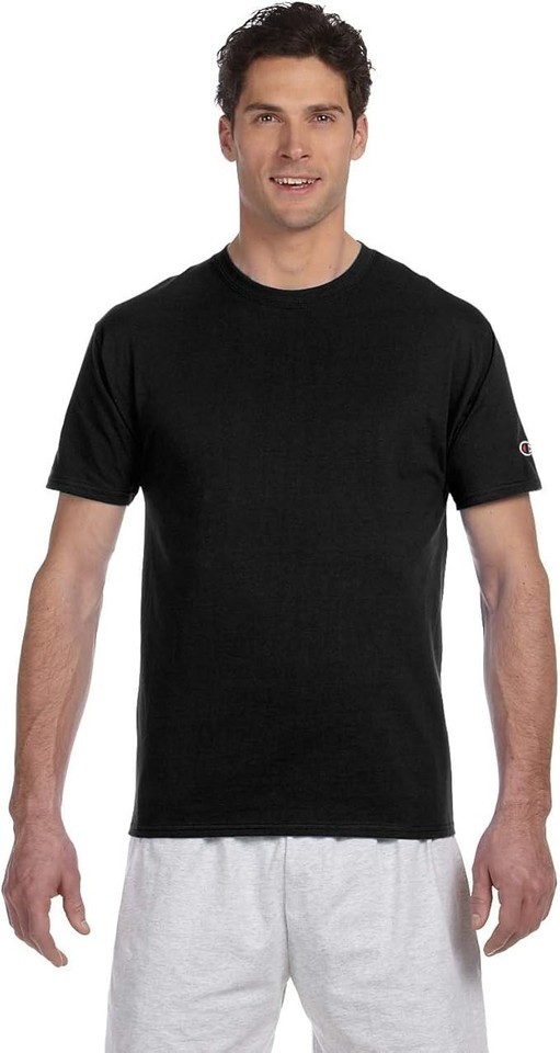Champion Basic T-Shirt Black Men's Short Sleeve Crew Neck Tag Free 100% Cotton Item image 5