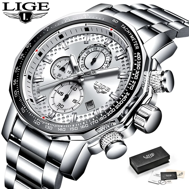 LIGE Big Dial Mens  Business WristWatch   Auto Date Watch for Men Man  Masculino - £49.71 GBP