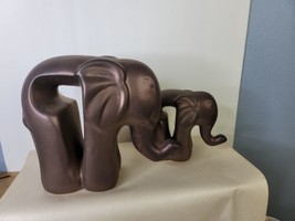 Elephants Mother And Baby Bronze Glaze  Ceramic NOS - £27.13 GBP