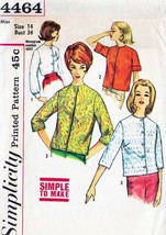 Misses' BLOUSE / Tops Vintage 1960's Simplicity Pattern 4464 Sz 14 - $12.00