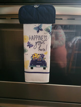 Hanging Kitchen Dish Towel w/ Pot Holder Top - Happiness Grows Here Truck - £5.45 GBP