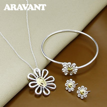 925 Silver Jewelry Sets Daisy Flower Necklaces Earrings Bracelet&amp;Bangle For Wome - £15.40 GBP