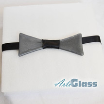 Designer Bow Tie - Handmade in Bohemia - Gray Painted Glass With Satin R... - £33.16 GBP