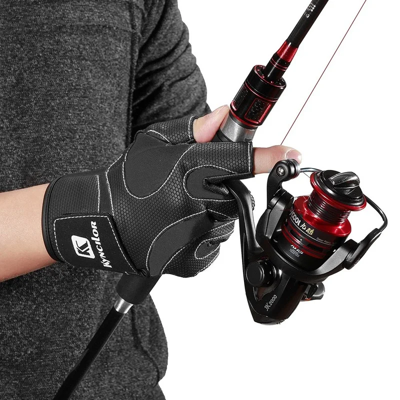 Sporting Three Fingers Cut Lure Fishing Gloves Non-slip ABU Garcia Leather Fishi - £23.44 GBP