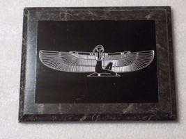 Egyptian Pharoah Isis Winged Painted Glass Etched Fake Wooden Picture Wa... - $24.75